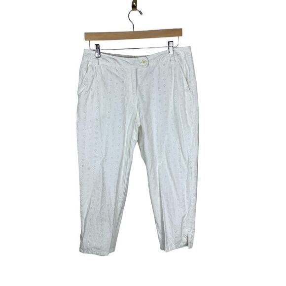 💰Liz Claibourne Petite Audra 100% Cotton White Eyelet Ankle Pants - Size 14 P - Picture 1 of 10